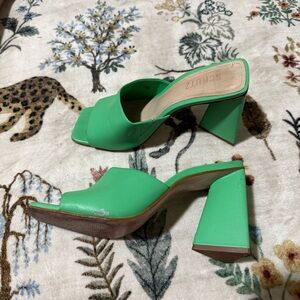 Schutz Green Lizah Nappa Leather Block Mule Sandal - Size 8B